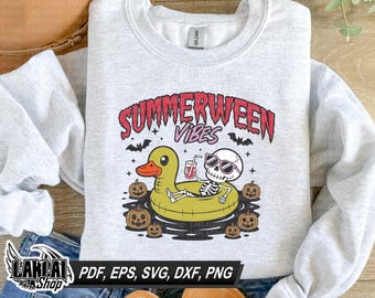 Summerween Vibes svg, Funny Skeleton Float Halloween trend in Summer svg, Pumpkins svg for Cricut, Digital File Download, png, dxf, eps, pdf