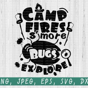 Fuegos de campamento S'mores Bugs Explore Svg, Bugs svg, Camping kids Svg, Camp Fire Svg, kids Camper Svg, Funny Quotes, Cricut File