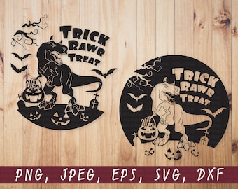 Dinosaur Trick Rawr Treat SVG-paket, Halloween digital fil