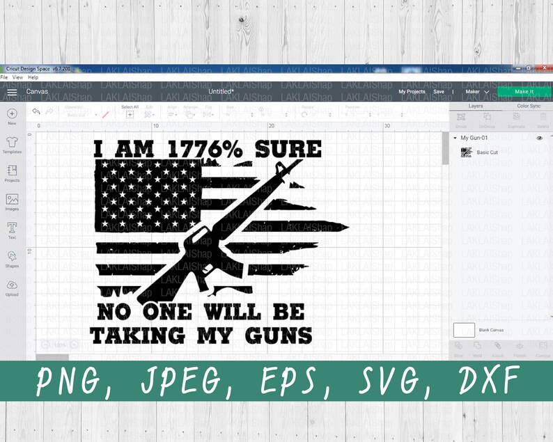 May include: Black and white graphic design with an American flag and a rifle. The text reads "I am 1776% sure no one will be taking my guns".