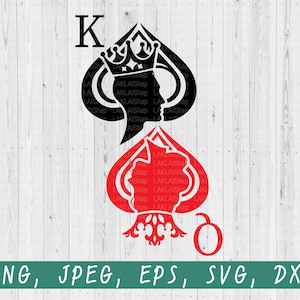 King of Spades and Queen of Hearts svg, king and queen svg, king svg, queen svg, king and Queen cut file, king and Queen silhouette,
