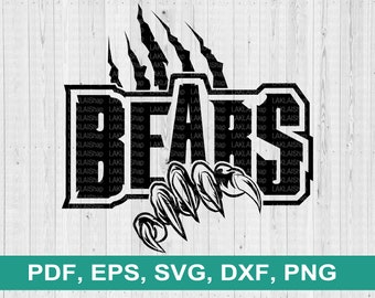 May include: Black and white graphic design of a bear claw with the word "BEARS" in a bold, outlined font. The design is surrounded by a repeating pattern of the words "LAKLAIShap" and "LAKL".