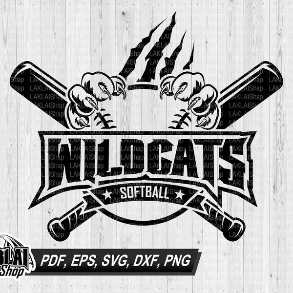 Wildcats softball svg, Softball team svg, Wildcats svg, Sports svg, School Pride Svg, Digital File Download, dxf, png, pdf, eps