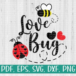Love Bug SVG, Love Bug Clipart, Valentine's SVG, Love Bug and Bee SVG,  Lady Bug Clipart, Lovebug Cut File for Silhouette,png,eps,dxf,png
