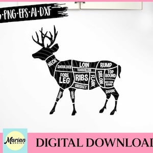Deer Meat Cuts SVG Clipart: Butcher Diagram (Digital Download)