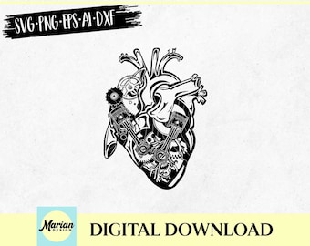 Mechanic heart svg, cut file, mechanic svg, heart svg, piston svg, mechanic cut file, mechanical heart, heart clipart, heart vector