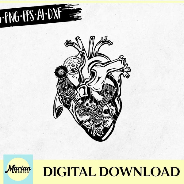 Mechanic heart svg, cut file, mechanic svg, heart svg, piston svg, mechanic cut file, mechanical heart, heart clipart, heart vector