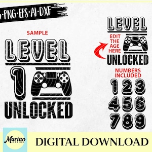 Gamer Birthday SVG Bundle: Level Unlocked, Numbers Included (Digital Download)