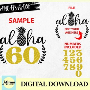 Aloha 60 svg, 60. Geburtstag svg, Geburtstags svg, hawaiianischer Geburtstag, hawaiianische Themenparty, Aloha svg, hawaiianische Partei, Luau-Party, Luau Geburtstag