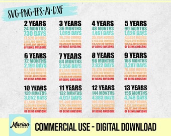 Birthday Countdown SVG Bundle: 2-13 Years (Digital Download)