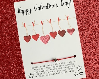 Hanging Hearts, Valentine's Day Wish Bracelet Card, VALENTINE, Party Favor, Class VALENTINE, Class Gift, No Candy VALENTINE, Valentine