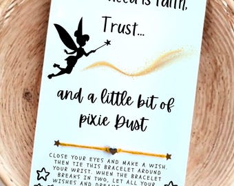 Deseo de polvo de hadas, pulsera de deseos de polvo de hadas, deseo de hadas, recuerdo de fiesta, pulsera de deseos, regalo, tarjeta de regalo personalizada