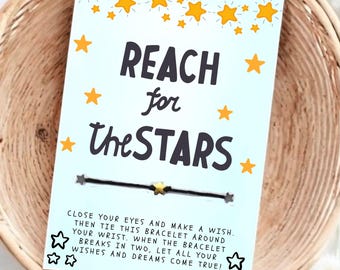ALCANZA LAS ESTRELLAS, Pulsera de los deseos, Inspiración, Regreso a clases, Fin de curso, Graduación, Regalo para estudiantes, Tarjeta personalizada