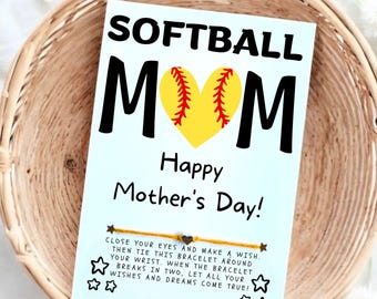 Softball MOM Mother's Day, Softball Mothers Day, Softball Mom Wish Bracelet Card, Mother's Day Gift, Softball Team Gift