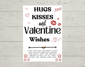 Valentines Wishes, Valentine Wish Bracelet Card, Class VALENTINE, Valentine's Day, Party Favor, No Candy VALENTINE, VALENTINE, Class Gift