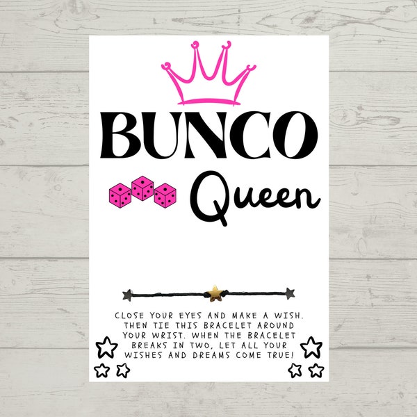 Bunco Queen Wish Bracelet, Bunco Gift, Bunco Babe Wish Bracelet, Card Wish Bracelet, Bunco Night Gift, Bunco Party Favor, Wish Bracelet