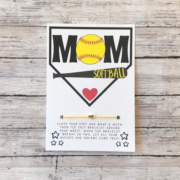 Softball Mom, SOFTBALL MOM Wish Bracelet, Sports Team Mom Party Favor, School Sports Team Player's Mom Gift, Softball Wish Card