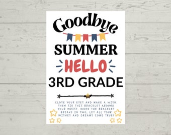 3rd Grade Wish Bracelet: Back to School Gift, Hemp Cord