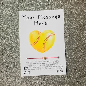 Softball Team Gift Bracelets, Customizeable Wish Card, Softball Wish Bracelet, Team Spirit Bracelet, Gift for Players