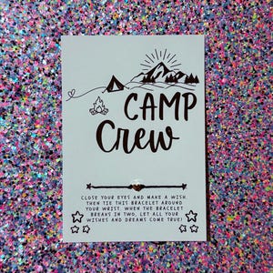 CAMP Crew Camping Wish Bracelet, Camp Wish Bracelet Card, Wish Bracelet for Kids, Friendship Bracelet, Camping Party Favor