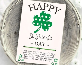 St. Patrick's Day Shamrock Wish Bracelet: Polka Dot Party Favor