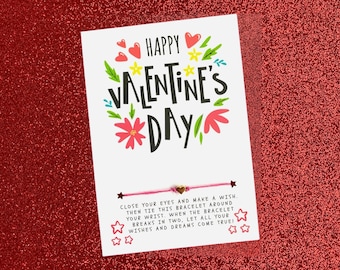 VALENTINES DAY, Valentine's Day Wish Bracelet Card, Valentine, Party Favor, Class Valentine, Class Gift, No Candy Valentine, Valentine