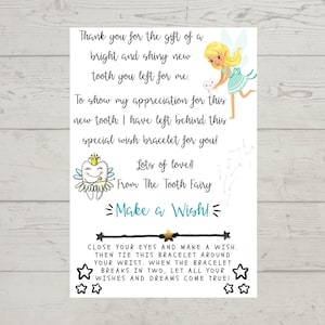 Tooth Fairy Wish Bracelet Gift: Thank You Card & Hemp Cord Charm