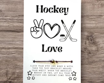Hockey Gift, Card, Wish Bracelet, Peace Love Hockey, Hockey Bracelet, Hockey Wish Bracelet Card, Hockey Player Gift, End Of Season Gift