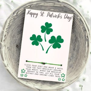 Shamrock Wish Bracelet: St. Patrick's Day Party Favor, Personalized Card