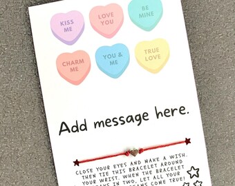 Conversation Hearts, Valentine's Day Wish Bracelet Card, VALENTINE, Party Favor, Class VALENTINE, Class Gift, No Candy VALENTINE, Valentine