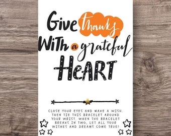 Tarjeta de agradecimiento, tarjeta de Acción de Gracias, pulsera de Acción de Gracias, recuerdo de fiesta de Acción de Gracias, pulsera de deseos, tarjeta de agradecimiento, tarjeta de agradecimiento