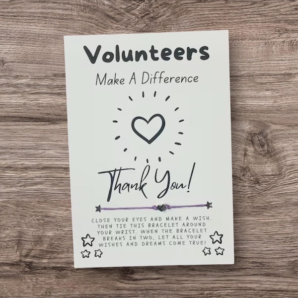 Volunteers, Volunteer Thank You gift, Volunteer Card, Wish Bracelet, Volunteer Appreciation, Volunteer Party Favor, Gift For Volunteer
