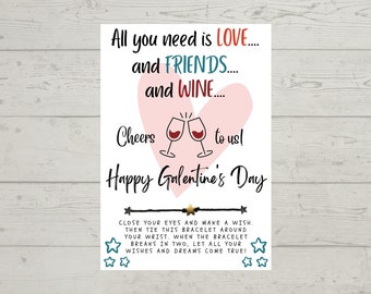 Galentine, LOVE FRIENDS WINE Happy Galentine's Day Wish Bracelet, Galentines Day Gifts, Galentines, Galentines Day Gift For Friends