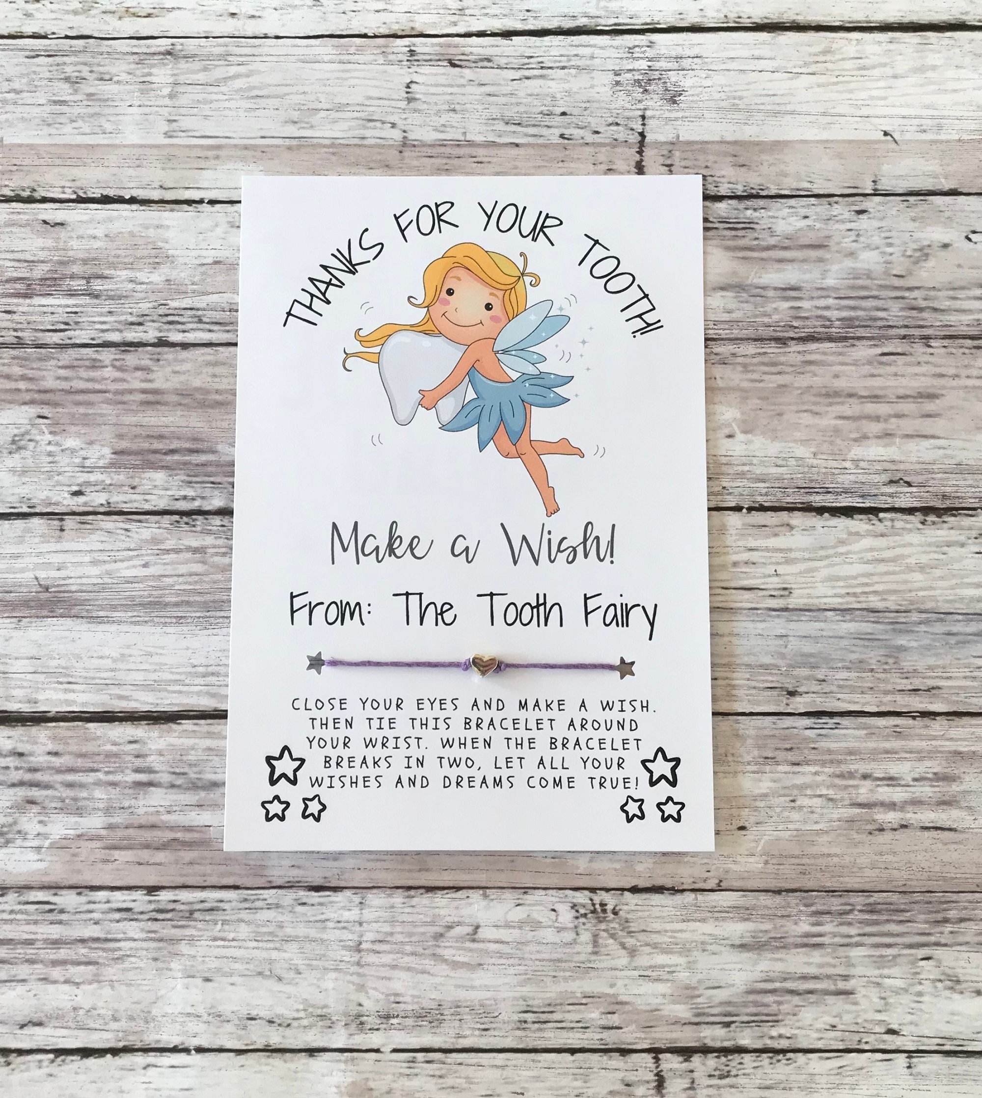 Tooth Fairy Wish Bracelet: Hemp Cord, Charm, Card - Etsy