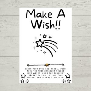 Shooting Star Make A Wish BraceletMake a Wish BraceletBirthdayShooting Star Party FavorsThank YouGift, Present, Personalize Card