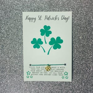 Shamrock Clovers Wish Bracelet, Holiday Party Favor, Gift Wish Bracelet, St. Patrick&#39;s Day Gift, St. Patty Day, ~ Personalize Card