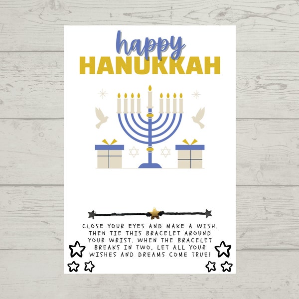 Happy Hanukkah Wish Bracelet, Festival Wish Bracelet, Ḥanukka Party Favor, Celebrate Wish gift, Menorah Chanukah Chanukkah Personalize Card
