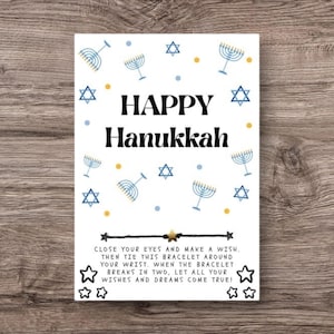 Happy Hanukkah, Kids Hanukkah Gift, Hanukkah Card, Hanukkah Bracelet, Hanukkay Party Favor, Hanakkuh Bracelets, Wish Bracelet