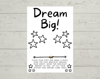 Dream Big Wish Bracelet | Wish Bracelet Party Favor | Wish Bracelet Birthday | Wish Bracelet Graduation | Card | Wish Bracelet
