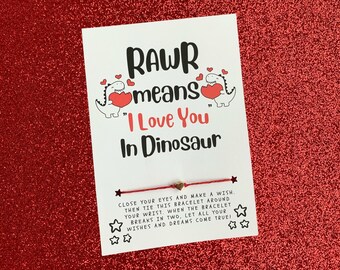 Dinosaur Valentine, Valentine's Day Wish Bracelet Card, Valentine, Party Favor, Class Valentine, Class Gift, No Candy Valentine, Valentine