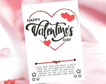 HAPPY VALENTINES DAY, Valentine's Day Wish Bracelet Card, Valentine, Party Favor, Class Valentine, No Candy Valentine, Valentine Gift