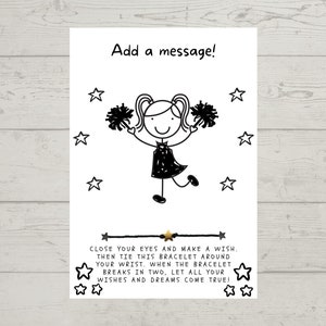 Cheer Cheerleader with Pom Poms & Stars Wish Bracelet, Birthday Party Favor, Thank You Party Favor Gift, Cheer Team Wish Gift Personalize