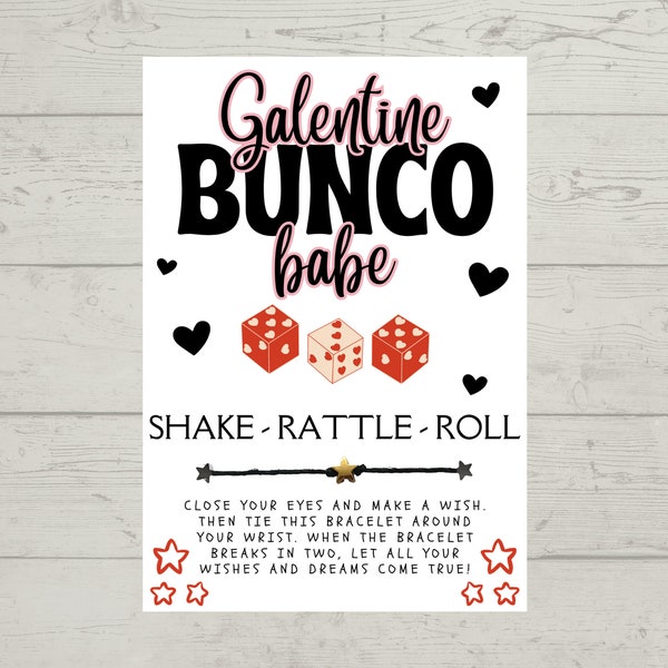 Galentines Day Card Wish Bracelet, Galentine Bunco Babe, Galentine's Day Gift, Bunco Gift, Bunco Party Favor, Galentine Party Favor