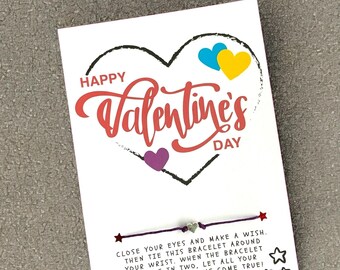 HAPPY VALENTINES DAY, Valentine's Day Wish Bracelet Card, Valentine, Party Favor, Class Valentine, No Candy Valentine, Valentine Gift