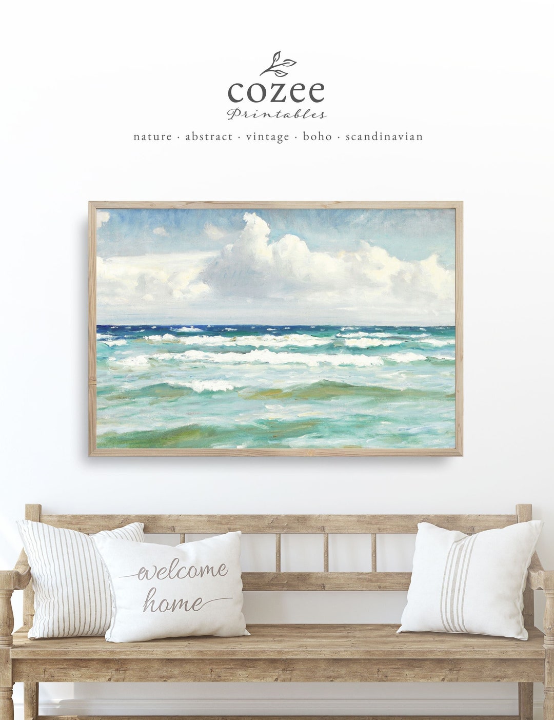 Printable Coastal Painting Wall Art, Coastal Wall Decor, Vintage ...