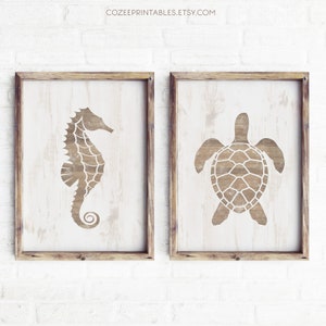 Coastal Nursery Wall Art, Printable Sea Turtle and Seahorse Nursery Wall Art, Kids Room Decor, Sea Animals Prints, DIGITAL Download