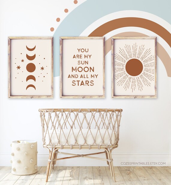 Moon and Sun Nursery Wall Art Printable Boho Nursery Wall Etsy