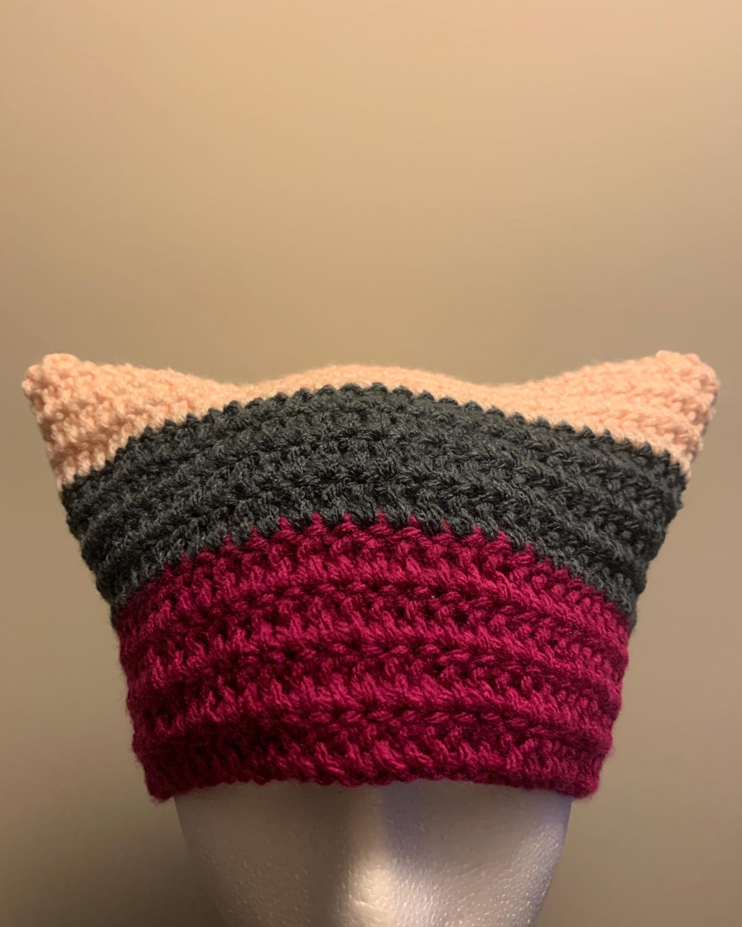Custom Crochet Colorblock Cat Ear Beanie - Etsy