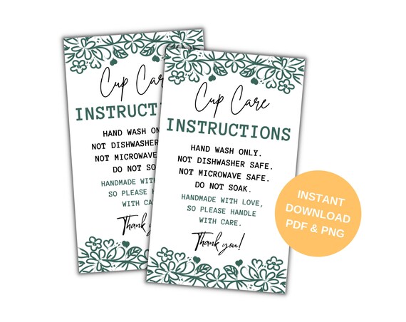 CUP CARE INSTRUCTION CARDS BLACK FLORAL