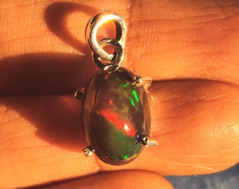 Ethiopian Black Opal Pendant | 925 Sterling Silver, 16 Inch Necklace